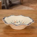 Ceramic fruit bowl, 'Antigua Breeze' - Ceramic Hand-Painted Fruit Bowl with Geometric Design
