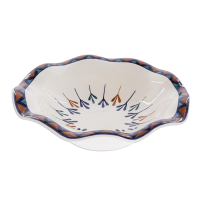 Ceramic fruit bowl, 'Antigua Breeze' - Ceramic Hand-Painted Fruit Bowl with Geometric Design