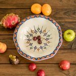 Ceramic fruit bowl, 'Antigua Breeze' - Ceramic Hand-Painted Fruit Bowl with Geometric Design