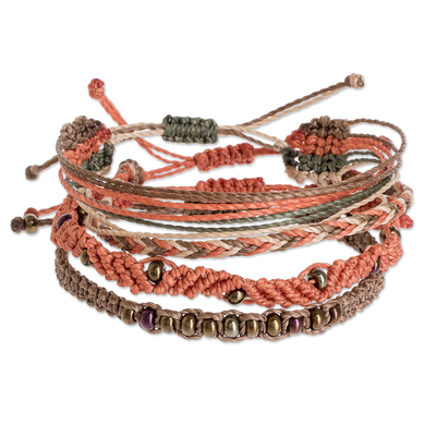 Glass bead macrame bracelets, 'Hidden Treasures' (set of 4) - Macrame Bracelets in Earth Tones and Glass Beads (Set of 4)