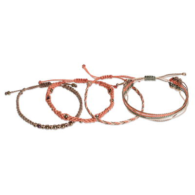 Glass bead macrame bracelets, 'Hidden Treasures' (set of 4) - Macrame Bracelets in Earth Tones and Glass Beads (Set of 4)