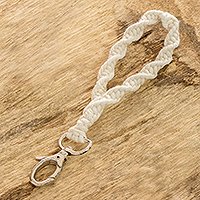 Cotton macrame key chain, 'Twisted Square Knot' - 100% Cotton Fiber Macrame Loop Key Holder from Guatemala