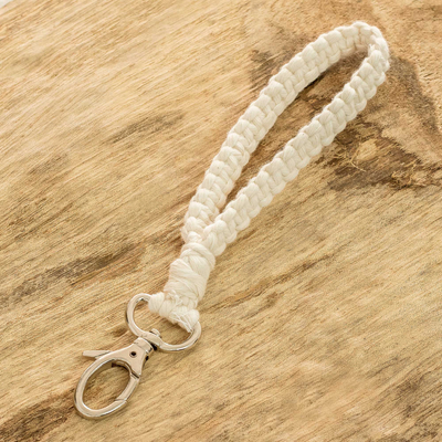 Cotton macrame key chain, Knotted Ivory Band