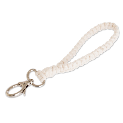 100% Cotton Macrame Strap Key Chain with Pewter Clasp