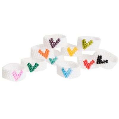 Beaded friendship rings, 'Multicolored Hearts' (set of 10) - Heart Glass Bead Friendship Rings From Guatemala (Set of 10)
