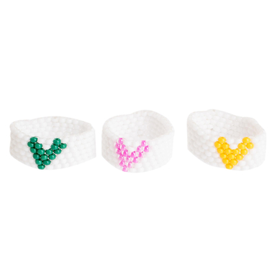 Beaded friendship rings, 'Multicoloured Hearts' (set of 10) - Heart Glass Bead Friendship Rings From Guatemala (Set of 10)