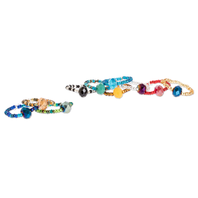 Multicolored Glass and Crystal Beaded Rings (Set of 10)