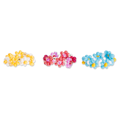 Beaded toe rings, 'Floral Fling' (set of 10) - Multicolour Glass Beaded Toe Rings from Guatemala (Set of 10)