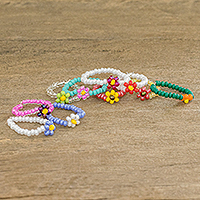 Beaded toe rings, 'Foot Garden' (set of 10) - Ten Floral Multicolour Glass Beaded Toe Rings from Guatemala