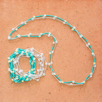 Glass bead necklaces, 'Teal Keep or Share' (set of 6) - Teal and White Glass Beaded Necklace Strands (Set of 6)