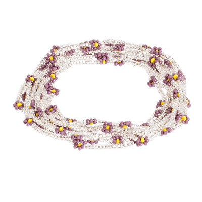 Beaded necklaces, 'Tiny Lilacs' (set of 3) - Lilac and Yellow Beaded Strand Necklaces (Set of 3)