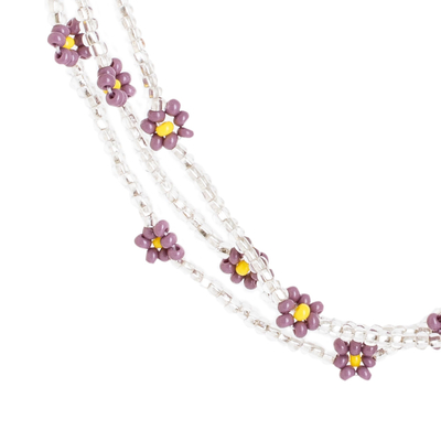 Beaded necklaces, 'Tiny Lilacs' (set of 3) - Lilac and Yellow Beaded Strand Necklaces (Set of 3)