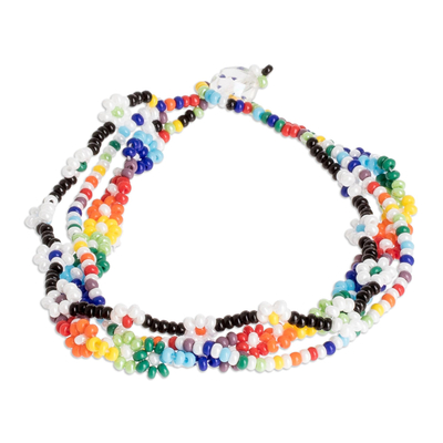 Beaded multi-strand bracelet, 'Glass Garden' - Floral Glass Bead Multi-Strand Bracelet from Guatemala