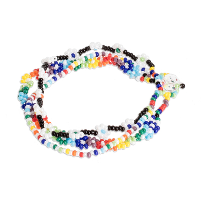 Mehrreihiges Perlenarmband - Mehrsträngiges Armband aus floralen Glasperlen aus Guatemala