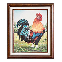 'Early Rooster' - Acrylic Bird Painting from Costa Rica