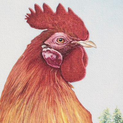'Early Rooster' - Pintura acrílica de aves de Costa Rica