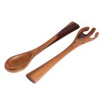 Mahogany salad serving set, 'Guatemala Checkerboard' - Checkerboard Pieced Tropical Wood Salad Bowl and Spoons