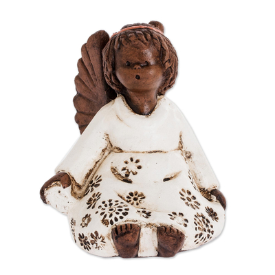 Keramische Skulptur, 'Erstaunlicher Engel' - Keramische weibliche Engelsskulptur aus El Salvador