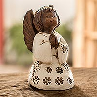 Ceramic sculpture, 'Grateful Angel' - Ceramic Praying Female Angel Sculpture from El Salvador