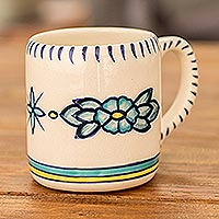 Ceramic mug, 'Bermuda' - Ceramic Hand Painted Coffee Mug with Floral Design