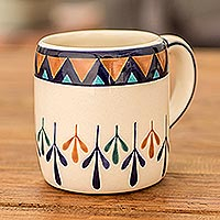Taza de cerámica, 'Antigua Breeze' - Taza de Café de Cerámica Pintada a Mano con Diseño Geométrico
