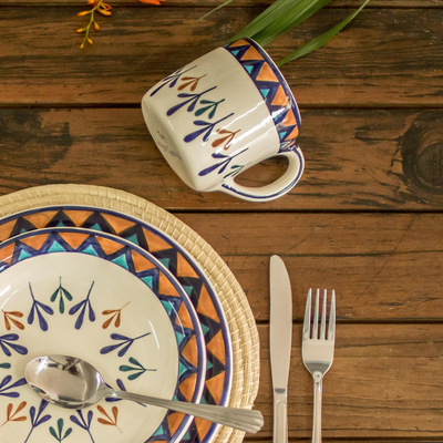 Ceramic mug, 'Antigua Breeze' - Ceramic Hand Painted Coffee Cup with Geometric Design