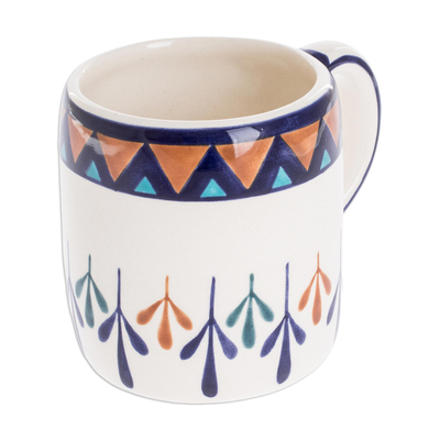 Taza de cerámica, 'Antigua Breeze' - Taza de café de cerámica pintada a mano con diseño geométrico