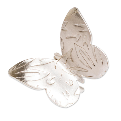 Sterling silver cocktail ring, 'Shimmering Flight' - Costa Rican Sterling Silver Embossed Butterfly Cocktail Ring