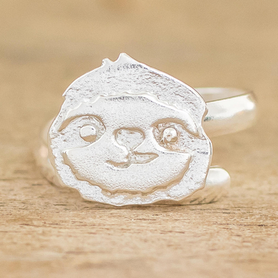 Sterling silver cocktail ring, 'Adorable Sloth' - Sterling Silver Cocktail Ring with Sloth Face