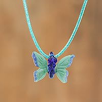 Collar colgante de vidrio soplado - Collar Colgante Mariposa Cristal Azul y Turquesa