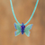 Blown glass pendant necklace, 'Sea Butterfly' - Glass Blue and Turquoise Butterfly Pendant Necklace