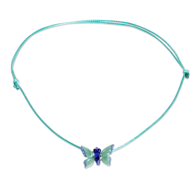 Glass Blue and Turquoise Butterfly Pendant Necklace