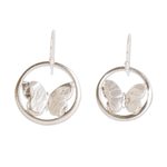 Sterling silver dangle earrings, 'Shimmering Flight' - Sterling Silver Encircled Butterfly Earrings from Costa Rica