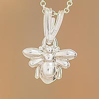 Sterling silver pendant necklace, 'Bee Yourself' - Sterling Silver Bee Pendant Necklace from Costa Rica