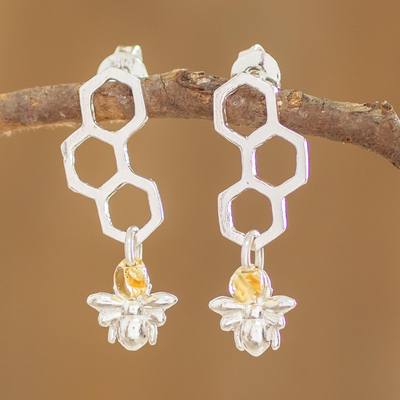 Sterling silver dangle earrings, Honeycomb Builders