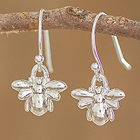 Sterling silver dangle earrings, 'Bee Yourself' - Sterling Silver Dangle Earrings with Hanging Bees