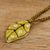 Art glass pendant necklace, 'Yellow Rainforest Drop' - Golden Yellow Glass Leaf Pendant Necklace with Cord