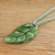 Art glass pendant necklace, 'Green Rain Forest Drop' - Dark Green Art Glass Leaf Pendant Necklace with Braided Cord
