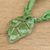 Glass pendant necklace, 'Emerald Rainforest Drop' - Dark Green Glass Leaf Pendant Necklace with Braided Cord