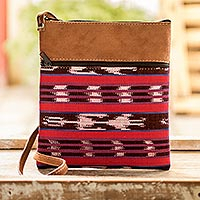 Cotton sling bag, 'Jocotenango Tote' - Handwoven Red and Black Sling Purse from Guatemala