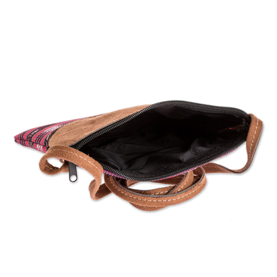 Cotton sling bag, 'Jocotenango Tote' - Handwoven Red and Black Sling Purse from Guatemala