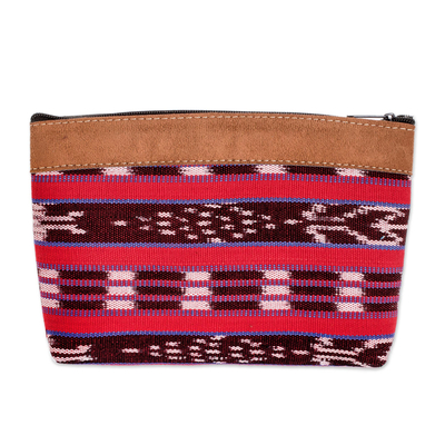 Handwoven Cosmetic Bag with Leather Accent and Zipper