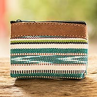 Cotton coin purse, 'Jocotenango Green' - Handwoven Green Cotton Change Purse with Zipper