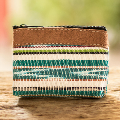 Blue Fabric wallet Guatemalan Accessory Clutch Handwoven Zipper Pouch Woven Tribal Pouch Mexican Accessory Bag