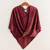 Cotton blend shawl, 'Berries and Honey' - Cotton Blend Twisted Front Poncho in Earthy Berry Colors