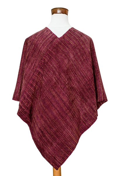 Schal aus Baumwollmischung - Poncho aus Baumwollmischung mit gedrehter Vorderseite in erdigen Beerenfarben