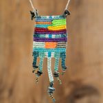 Macrame pendant necklace, 'Knotted Mosaic' - Multi-colored Mosaic-Inspired Macrame Pendant Necklace
