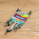 Macrame pendant necklace, 'Knotted Mosaic' - Multi-colored Mosaic-Inspired Macrame Pendant Necklace