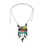 Macrame pendant necklace, 'Knotted Mosaic' - Multi-colored Mosaic-Inspired Macrame Pendant Necklace