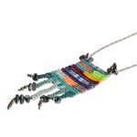 Macrame pendant necklace, 'Knotted Mosaic' - Multi-colored Mosaic-Inspired Macrame Pendant Necklace